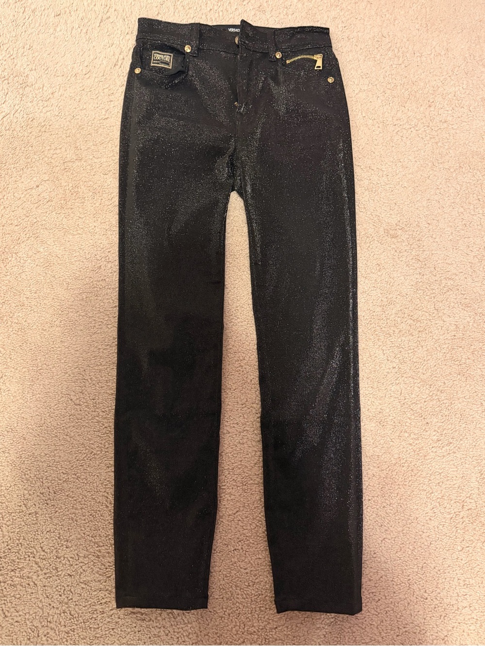 Versace Jeans Couture Black Glitter Skinny Jeans US25